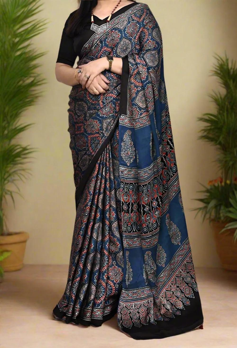 Blue Ajrakh Saree